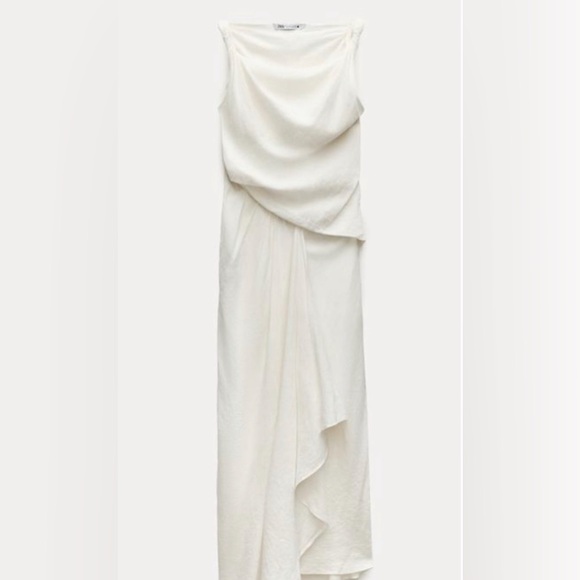 NWT_ZARA SS24 ZW COLLECTION DRAPED LINEN BLEND DRESS WHITE S - Picture 2 of 6